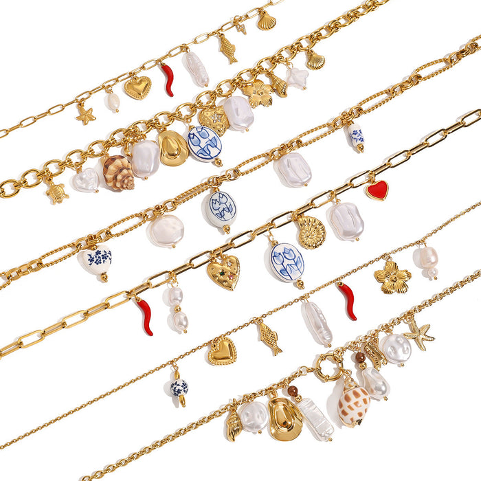 Stainless steel oil drop pearl love necklace