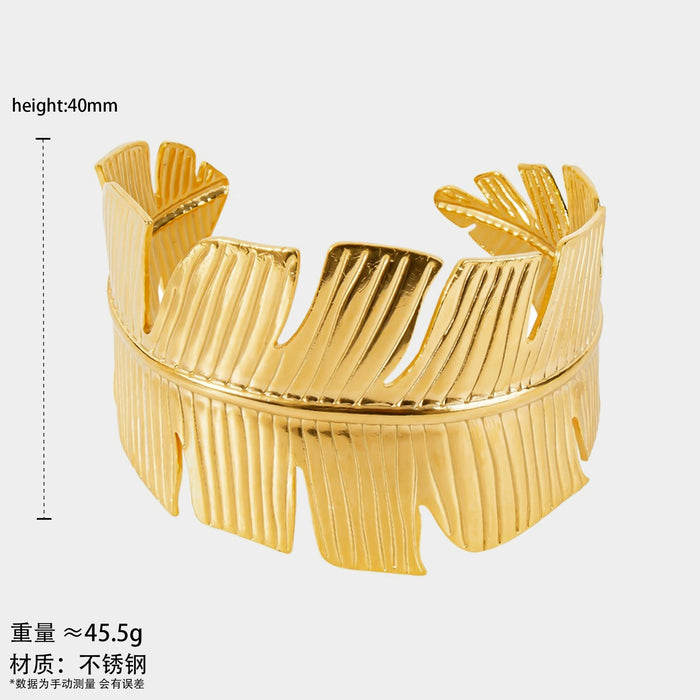 Stainless steel wide-sided opening hollow flower bracelet