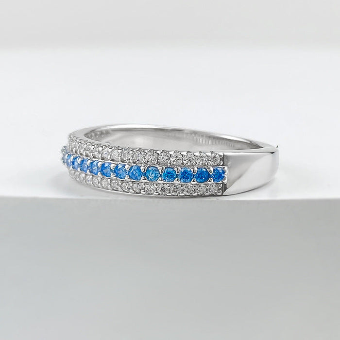 S925 Silver Paraiba Row Diamond Ring