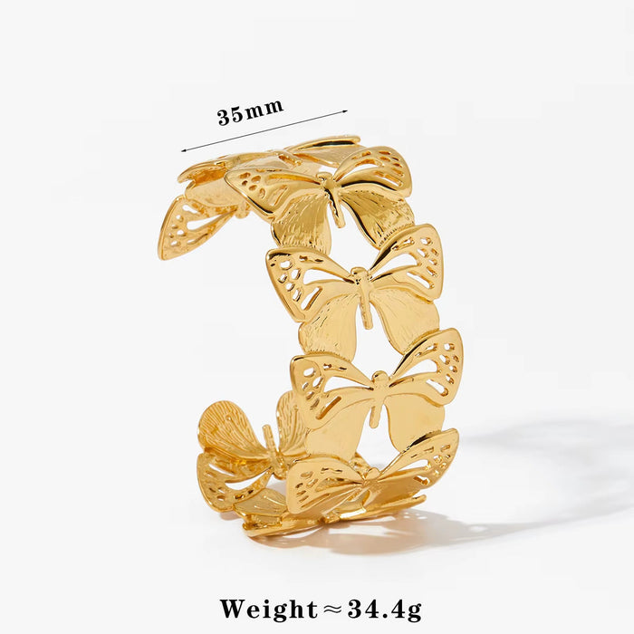 Stainless steel wide-sided opening hollow flower bracelet