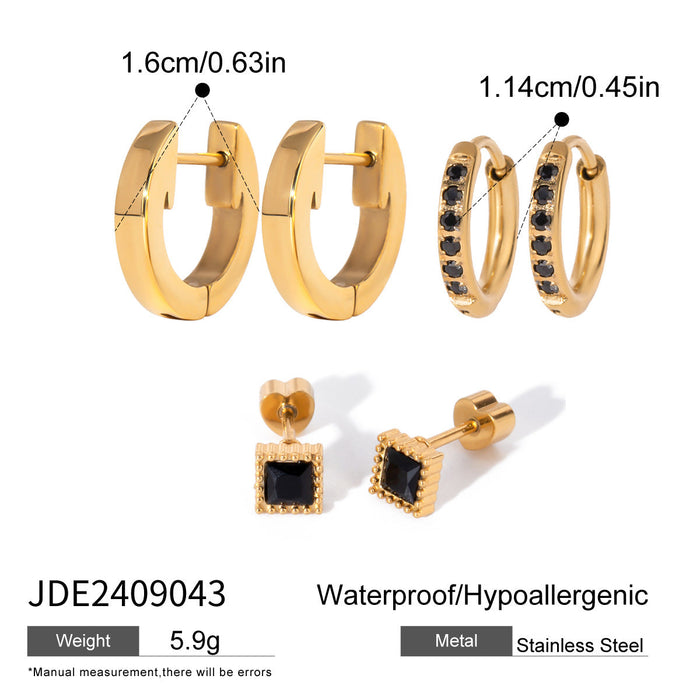 Three pairs of stainless steel zircon stud earrings