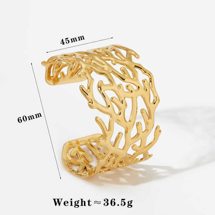 Stainless steel wide-sided opening hollow flower bracelet