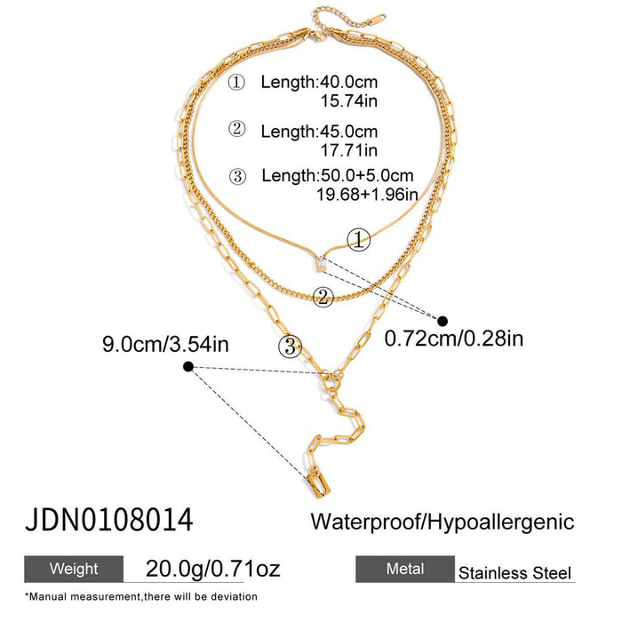 Stainless steel zircon y-shaped sweater chain necklace
