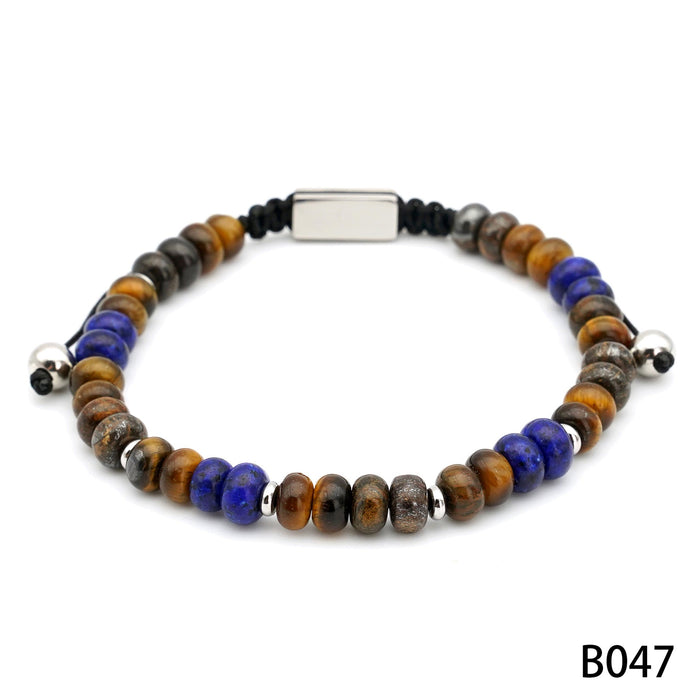 Natural blue and gold yellow tiger eye beaded adjustable men's bracelet