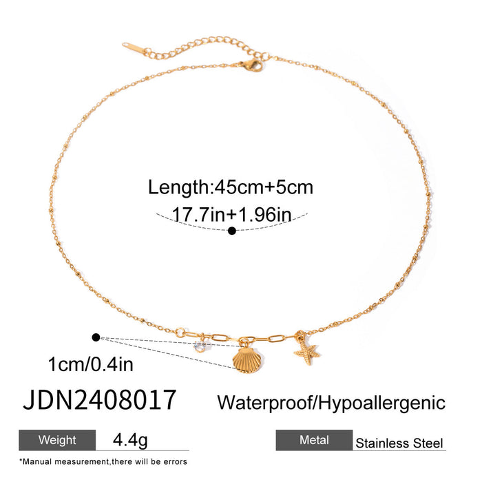 Stainless steel zircon starfish pendant necklace