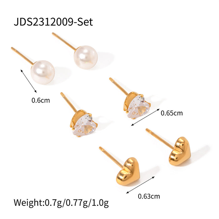 Three pairs of stainless steel zircon stud earrings