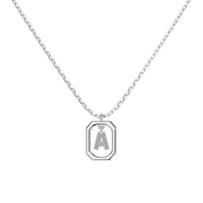 S925 Sterling Silver Hollow Pendant 26 Letter Necklace