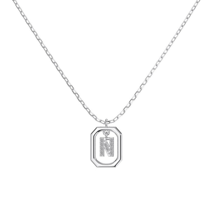 S925 Sterling Silver Hollow Pendant 26 Letter Necklace