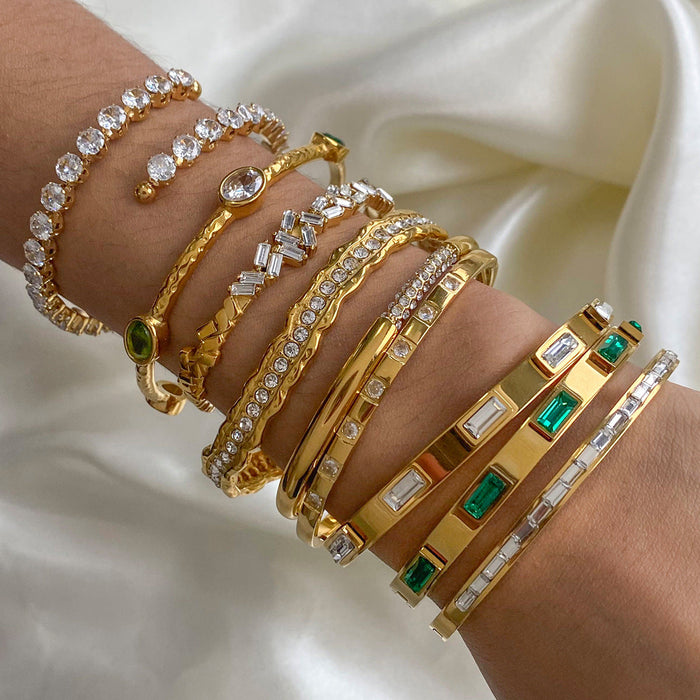 Stainless steel zircon open bracelet