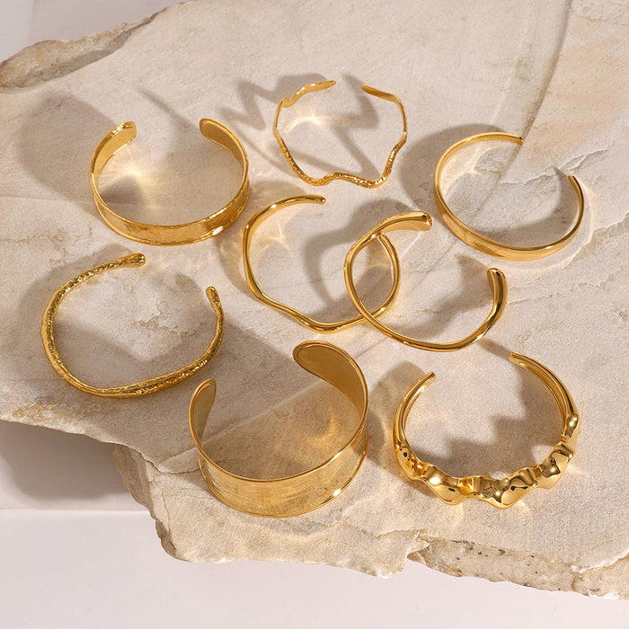 Stainless steel beating pattern wave opening bracelet