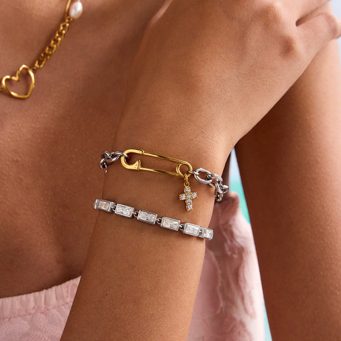 Zircon-studded Stainless Steel Full Diamond Bracelet