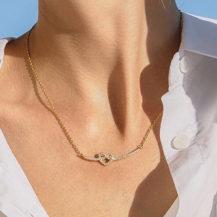 Titanium steel rhinestone love necklace