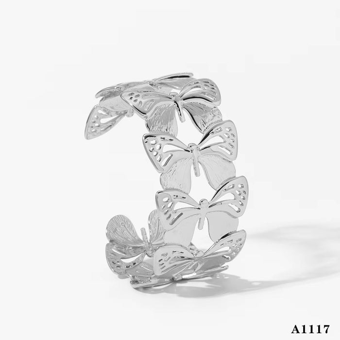 Stainless steel wide-sided opening hollow flower bracelet