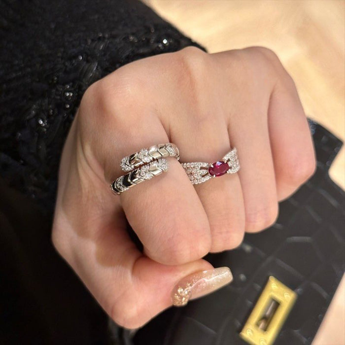 S925 Silver Serpentine Diamond Ring