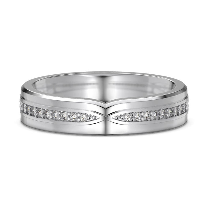 S925 Sterling Silver Plain Silver Male and Female Couple Ring-2