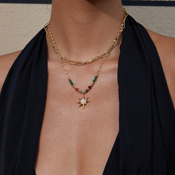 Color crystal titanium steel necklace