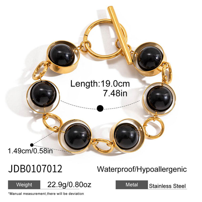 Stainless steel black glass bead OT buckle bracelet