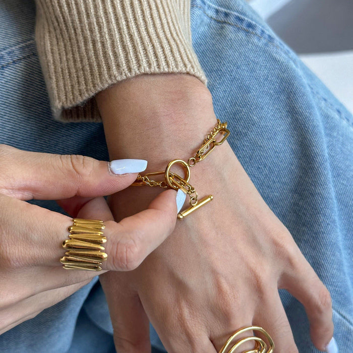 Stainless steel ot buckle plain ring multi-layer bracelet