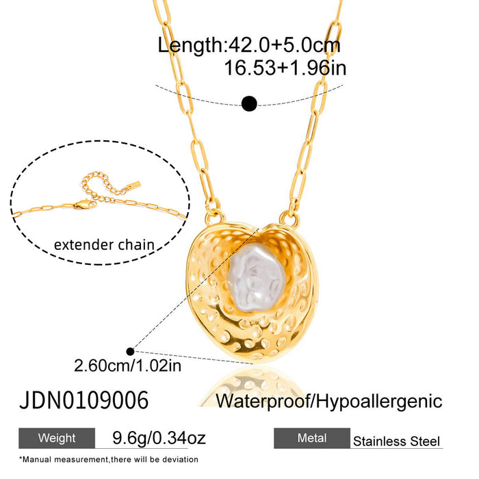 Golden Titanium Steel Imitation Pearl Flower Necklace