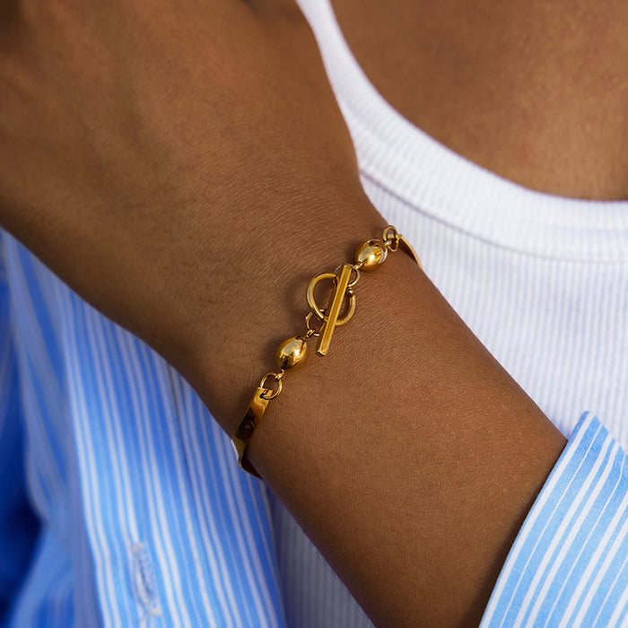 Titanium steel wave clip steel ball OT buckle bracelet