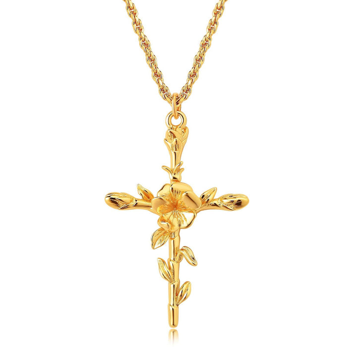 December Flower Cross Birth Flower Necklace