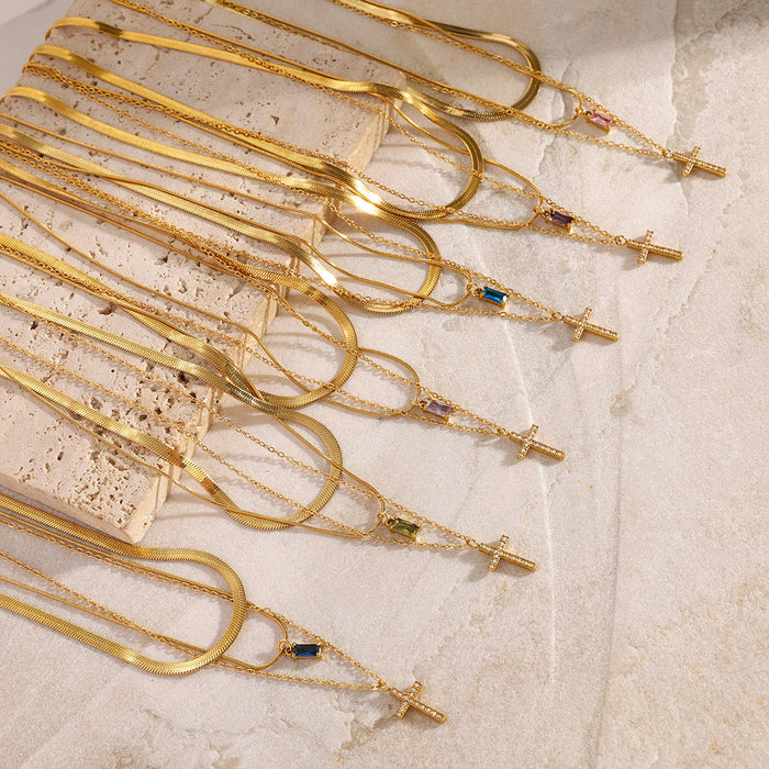 Three-layer clavicle chain stainless steel necklace