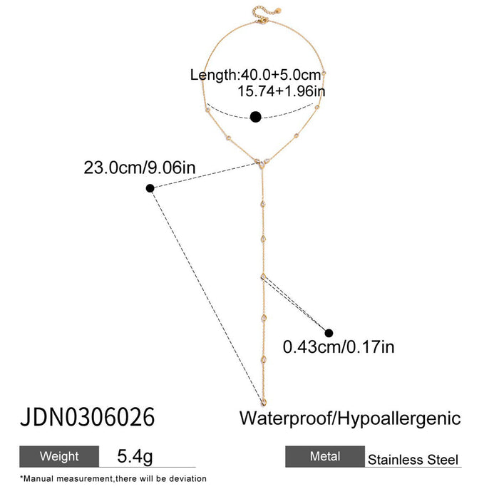 Stainless steel zircon y-shaped sweater chain necklace