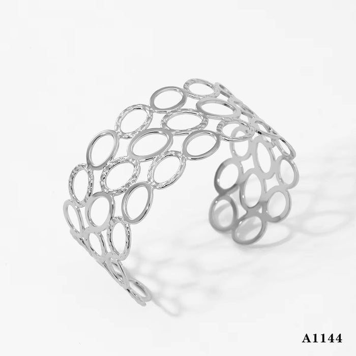 Stainless steel wide-sided opening hollow flower bracelet