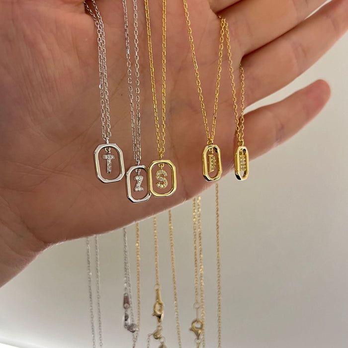 S925 Sterling Silver Hollow Pendant 26 Letter Necklace