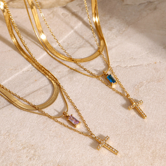 Three-layer clavicle chain stainless steel necklace