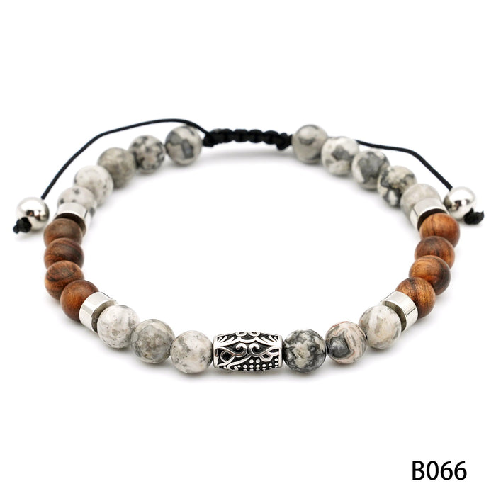 Men's beaded adjustable yellow tiger eye black agate map stone bracelet