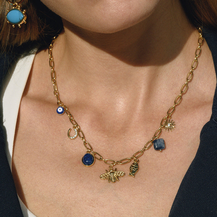 lapis lazuli devil's eye titanium steel necklace