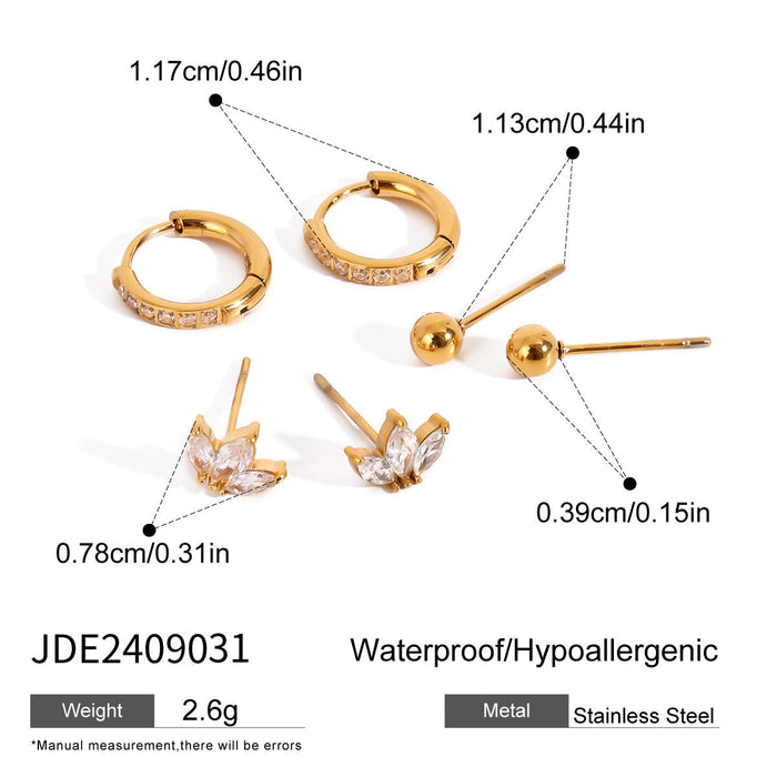 Three pairs of stainless steel zircon stud earrings