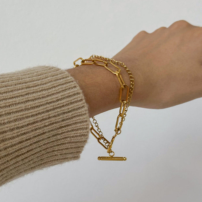 Stainless steel ot buckle plain ring multi-layer bracelet