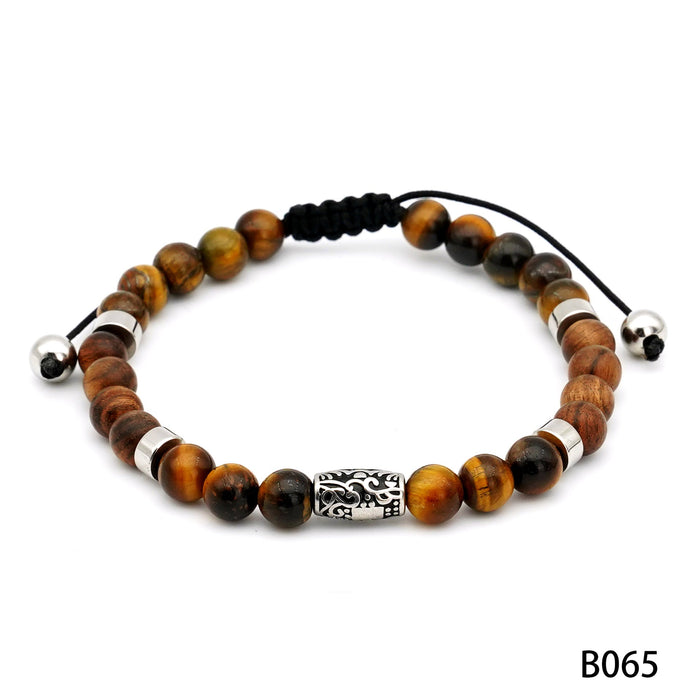Men's beaded adjustable yellow tiger eye black agate map stone bracelet
