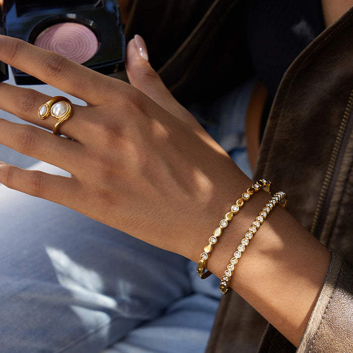 Rhinestone love titanium steel buckle bracelet