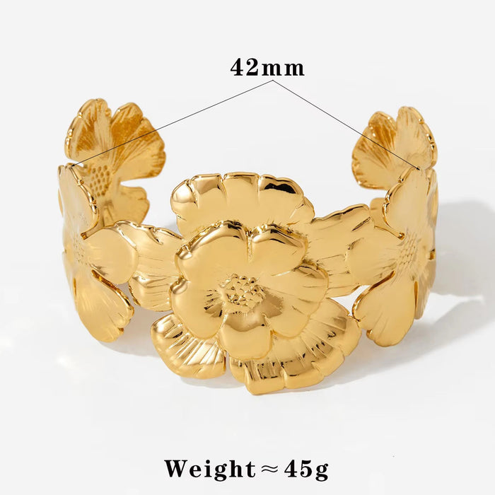 Stainless steel wide-sided opening hollow flower bracelet