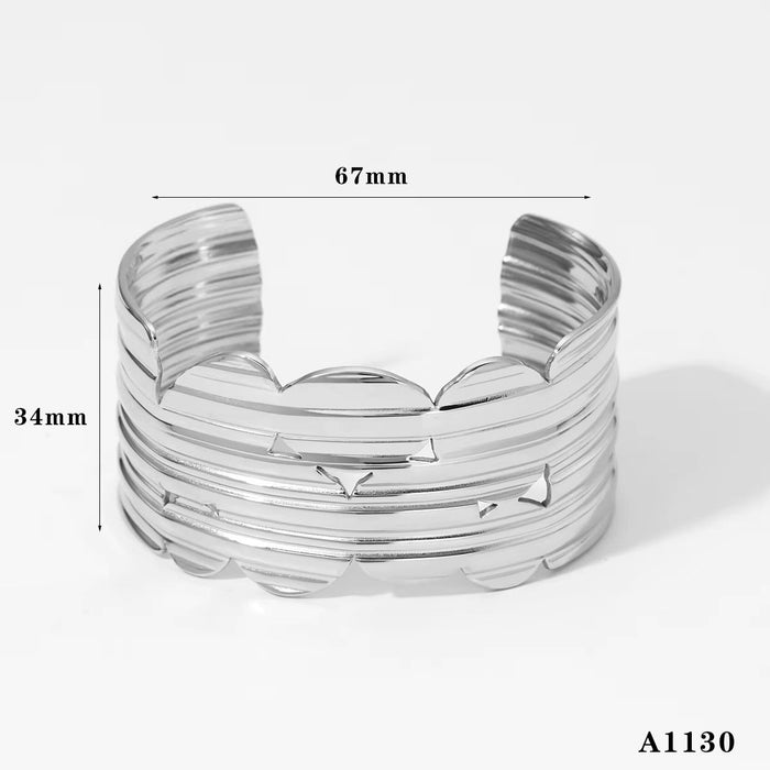 Stainless steel wide-sided opening hollow flower bracelet