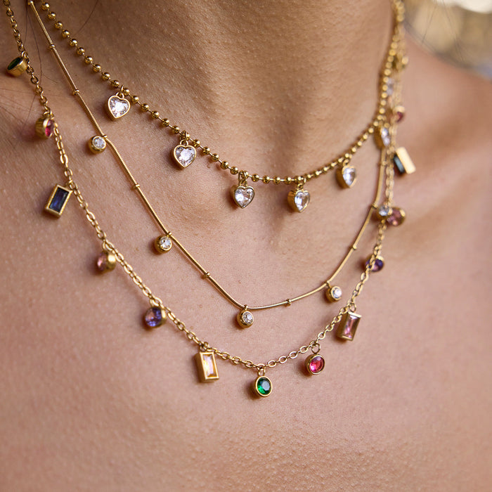 Titanium steel tassel stacked necklace