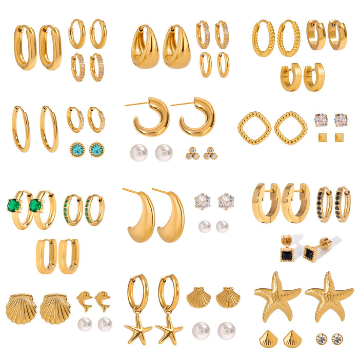 Three pairs of stainless steel zircon stud earrings