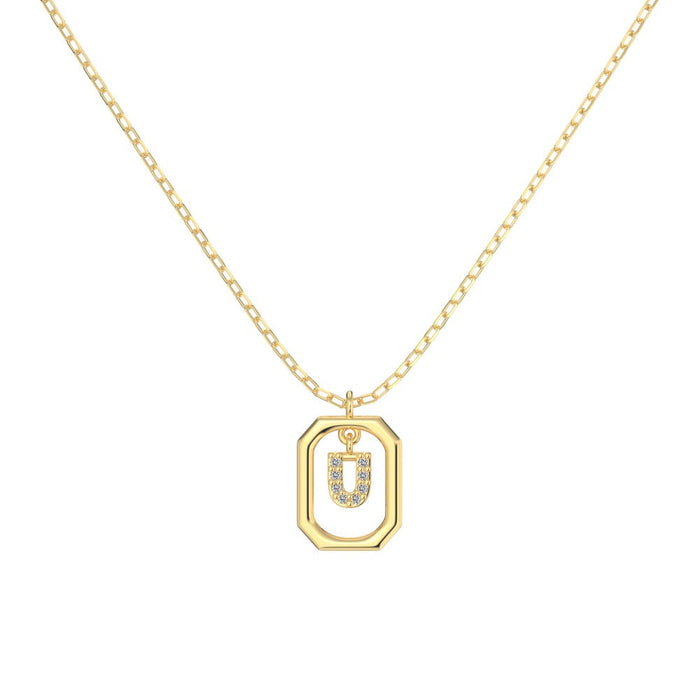 S925 Sterling Silver Hollow Pendant 26 Letter Necklace