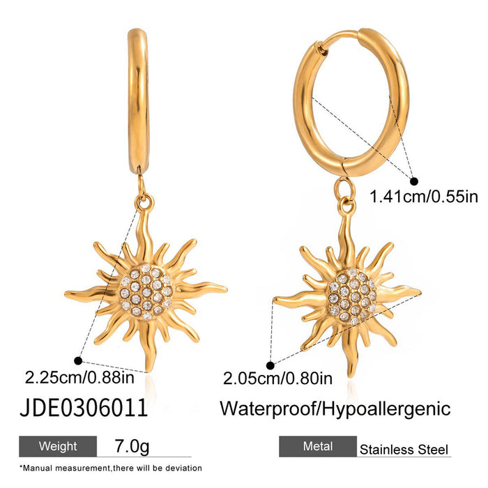 Titanium steel sun necklace ring earrings