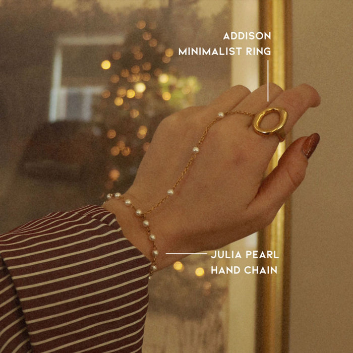 Stainless Steel Zircon Pearl Finger Bracelet