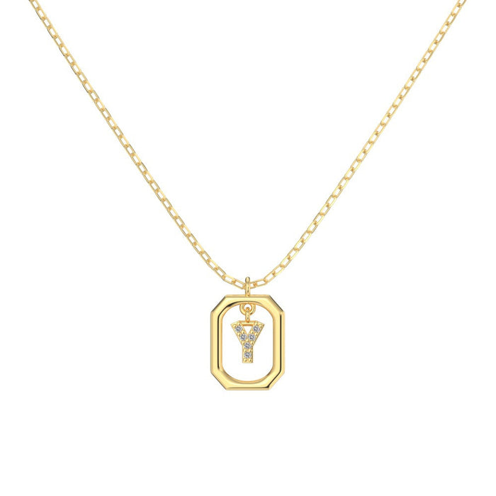 S925 Sterling Silver Hollow Pendant 26 Letter Necklace