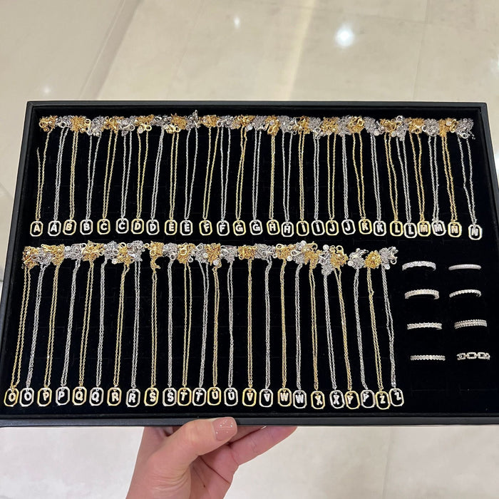 S925 Sterling Silver Hollow Pendant 26 Letter Necklace