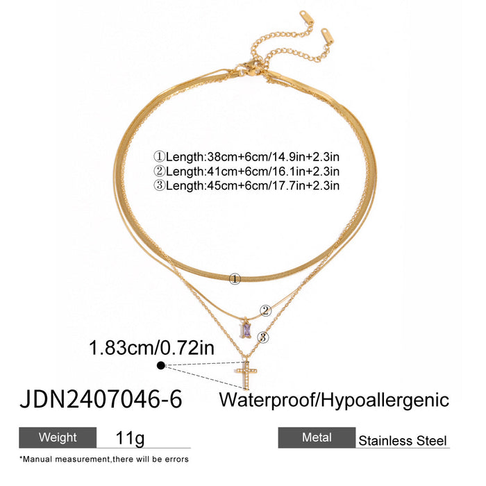Stainless steel cross multi-layer necklace