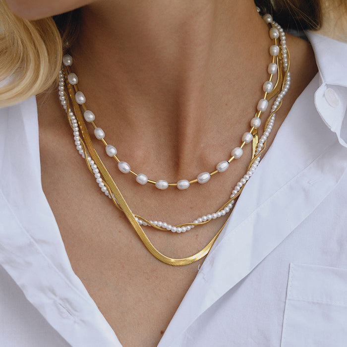 Titanium steel imitation pearl necklace