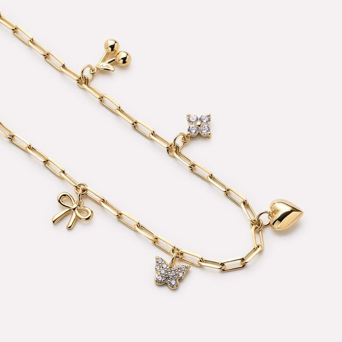 Paper clip chain love bow cherry necklace