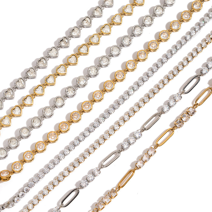 Stainless steel stacked zircon bracelet