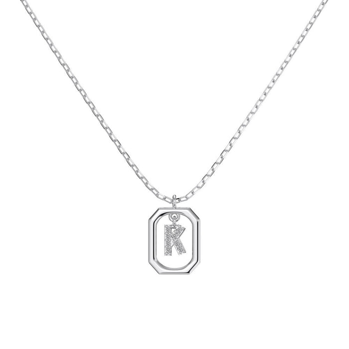 S925 Sterling Silver Hollow Pendant 26 Letter Necklace